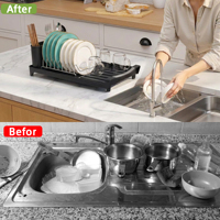 Étagère de rangement pliable extensible SY pour cuisine, support de vaisselle en métal, organisateur de bols, porte-casseroles sur pied