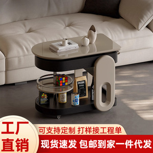 Minimalist Modern <b>Coffee</b> <b>Table</b> Trolley With Wood Top Height Adjustable For Living Room <b>Small</b> Apartment Use - Product Image 3