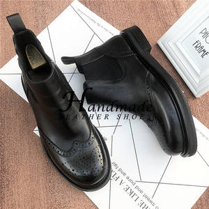 Botas Chelsea de cuero genuino estilo inglés con caña grabada para hombre, botas cortas Broke, botas de negocios de piel de vacuno de primera calidad - Product Image 5