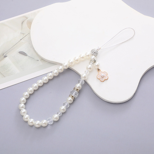 Korean Style Xiaoxiangfeng Pearl Mobile Phone Lanyard Small Flower Pendant Beaded Hanging Rope Anti Fall Multi Color Model