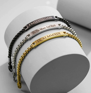 <span class=keywords><strong>Bracelet</strong></span> pour <span class=keywords><strong>homme</strong></span> en acier inoxydable gravé double face avec nom, tendance pour la fête des pères européenne et américaine, cadeau très vendu - Product Image 1