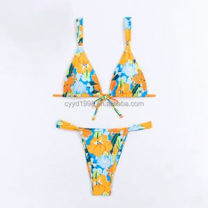 Conjunto de Traje de Baño Personalizado de 1 Pieza, Nuevo Diseño, Top de Bikini Halter con Escote Profundo en V y Estampado Sólido/de Puntos/Floral, Antibacteriano, de Secado Rápido - Product Image 2