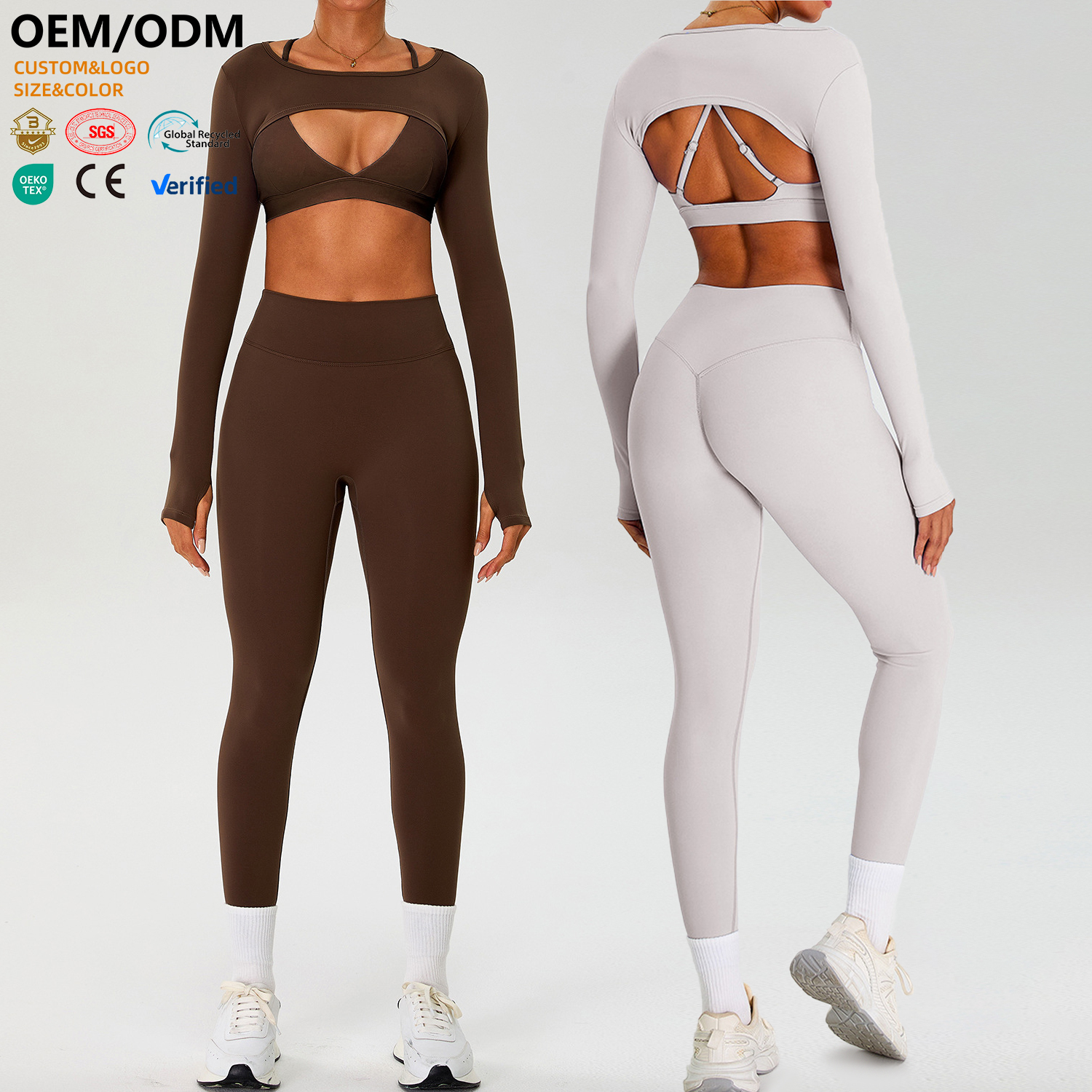 XW-TM0267Y-4 Three Pieces Sportwear High Waist Leggings Long Sleeve Breathable Quick Dry Outfit Gym Fitness Yoga Sets for Women