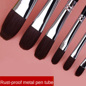 Lot de 6 pinceaux de peinture à l'huile pour artiste, en nylon rouge bordeaux de haute qualité, avec manche long en bois noir et poils en acrylique forme <span class=keywords><strong>noisette</strong></span>, fournitures d'art - Product Image 5