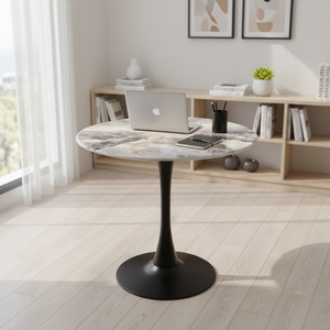 Tavolo da Pranzo Moderno in Marmo Bianco e Nero Stile Nordico per Hotel, Soggiorno, Tavolo da Negoziazione in Lastra di Roccia Semplice - Product Image 3