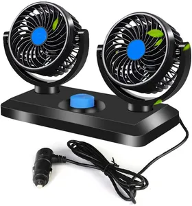 Dual Head Car Fan 12V/24V, Electric Car Fan with 360 Degree Adjustable Dual Head That Plugs Into Cigarette Lighter