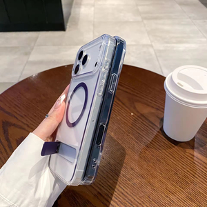 Custodia per telefono in metallo con supporto di una sola <span class=keywords><strong>parola</strong></span> per telefono con ventosa magnetica per iPhone 14 15 16 Promax Cover in acrilico trasparente - Product Image 5