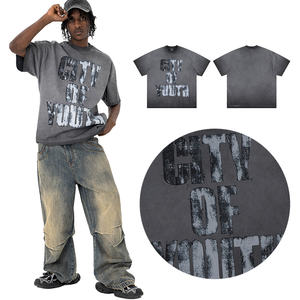 เสื้อยืดผู้ชายผ้าฝ้ายถัก 100% ระบายอากาศ สไตล์วินเทจ คอทรงโอ ลายพิมพ์ซิลค์สกรีน ล้างสีแบบเอซิดวอช - Product Image 2