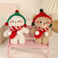 Porte-clés ours en peluche de Noël mignon avec chapeau et écharpe, mini animal en peluche doux, porte-clés de sac à dos, cadeau de vacances