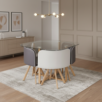 Ensemble de table à manger moderne de luxe en métal avec 4 chaises et plateau en verre, mobilier de salon