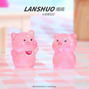 Figurine de cochon de dessin animé en résine, effet lumineux dans le noir, mini porte-clés animal, décoration d'intérieur, pour studio créatif DIY Rainbow Candy - Product Image 2