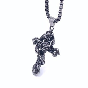Stainless Steel <b>Cross</b> Dragon Pendant Unisex Necklace Punk Retro Style - Product Image 3