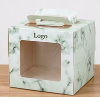 Boîte à gâteau personnalisée de nouvelle conception, biodégradable, de qualité alimentaire, en papier marbré vert clair avec poignée et fenêtre transparente