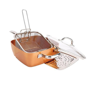 Cacerola cuadrada <span class=keywords><strong>de</strong></span> cobre, oferta semanal, extra profunda con vaporera, cesta para freír incluida - Product Image 2