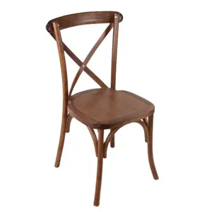 Темно-коричневые однотонные деревянные обеденные стулья с перекрестной спинкой