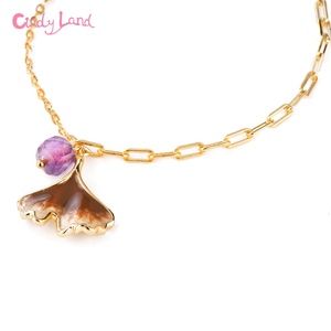 CL สร้อยข้อมือออกแบบเอง สร้อยข้อมืออเมทิสต์ชุบเงิน 18K ไม้ก๊อกโก้