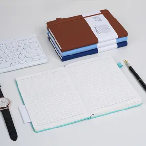 Grosir A5 Notebook kulit linen PU sampul keras bisnis bergaris sampul keras buku catatan perencana jurnal dapat disesuaikan