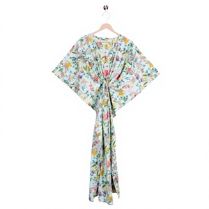 Kaftán largo estampado 100% algodón orgánico para mujer, estilo bohemio cómodo, para verano, playa o ropa de dormir, estilo coreano. - Product Image 1