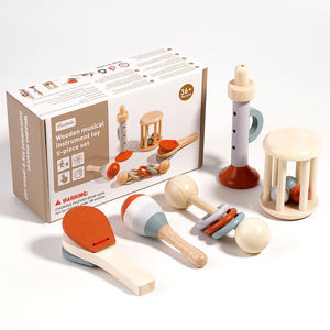 Ensemble de 5 hochets musicaux en bois Montessori, premier instrument de musique pour bébé, jouet pour le développement sensoriel précoce, cadeaux pour bébé - Product Image 2