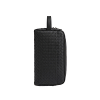 Pochette de toilette en cuir PU tissé à double fermeture éclair, marque privée