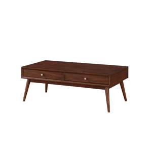 Mesa de centro de 1 pieza de estilo moderno Retro DB, 2 cajones, acabado marrón, muebles de madera de chapa de nogal duraderos para el hogar y la sala de estar - Product Image 2