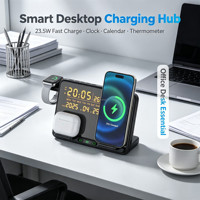 Produits tendances, nouveautés, charge rapide 15W avec affichage de la température et de l'humidité, réveil, chargeur sans fil 6 en 1 pour la maison