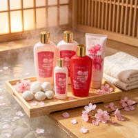 Nouveau design OEM Coffret cadeau de bain Fleur de cerisier Marque privée Hydratation intense Soins du corps et du bain Coffret cadeau Spa