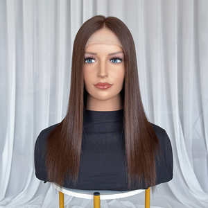 Topper en dentelle 8x10'' en cheveux humains vierges européens et chinois, brun naturel, lisses et soyeux, avec dos en trame cousue à la machine, pour la perte de cheveux - Product Image 4