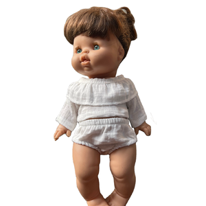 Mini bambola 2 pezzi crepe carino risvolto top triangolo pantaloncini vestito vestiti - Product Image 2