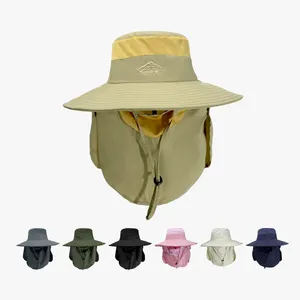 Nouveau chapeau de pêcheur détachable visage couverture seau chapeau respirant maille séchage rapide seau pêche chapeau de soleil avec ficelle