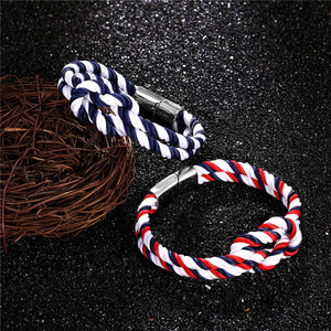 Pulsera de cuerda de vela para hombre, venta al por mayor, cierre magnético de acero inoxidable, pulsera tejida de nailon con nudo de cuerda Náutica para hombre - Product Image 4