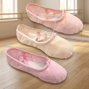 Soft Ballet Shoes For Girls Cotton Fabric Upper Flat Heel Dance Slippers Pink Beige <b>Peach</b> Colors - Product Image 3