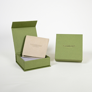 PackSecret Green Custom Eco <b>Book</b> Style Flap Paper Magnetic Closure Jewelry Set <b>Box</b> Packaging With Logo and Microfiber Pouch Set - Product Image 4