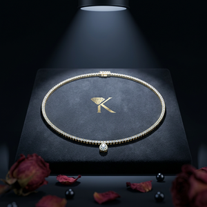 Pear Drop Cut Natural Diamond Tennis Necklace 100% Pure <b>Solid</b> <b>Gold</b> Teardrop Halo <b>Pendant</b> Brilliant Luxury Anniversary Gift Fine - Product Image 1