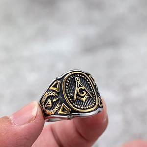 Freemason Ag <b>Ring</b> Men Stainless Steel Hip Hop Geometric Design Gold And Silver Color Gift Jewelry - Product Image 4