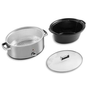 Cuisinière lente <span class=keywords><strong>électrique</strong></span> 4L 4.5L 5L en argent brossé, manuelle, 3 réglages de température, fonction maintien au chaud, compatible lave-vaisselle, couvercle en verre - Product Image 2
