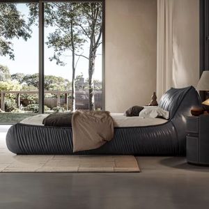 Cama de Cuero Minimalista Italiana para Dormitorio Principal, Cama Doble de Alta Gama, Estilo Elegante, con Tapicería Suave, Ideal para Bodas - Product Image 3