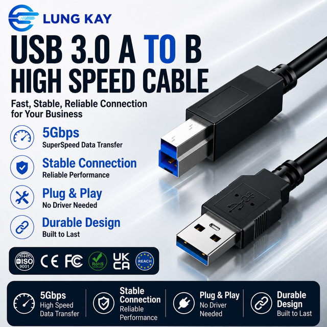 LUNG KAY USB 3.0 Type a to B Printer Cable 5Gbps Double Shielded 28/24AWG Data Connection Cord for Scanner HP Canon OEM