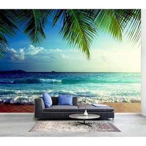Bord de mer Paysage Design Papier Peint Auto-Adhésif Plage Crépuscule Vagues Peel Stick Toile Peintures Murales pour Salon Chambre - Product Image 1