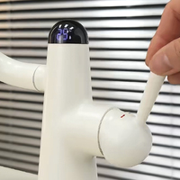 Robinet de lavabo à affichage numérique - Robinet de lavabo pliable en laiton blanc crème Robinet de salle de bain avec interrupteur eau chaude et froide pour évier