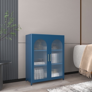 Mueble de Salón, Gabinete de Almacenamiento y Exhibición de Vidrio Acanalado, Estilo Industrial Moderno, Color Negro - Product Image 3