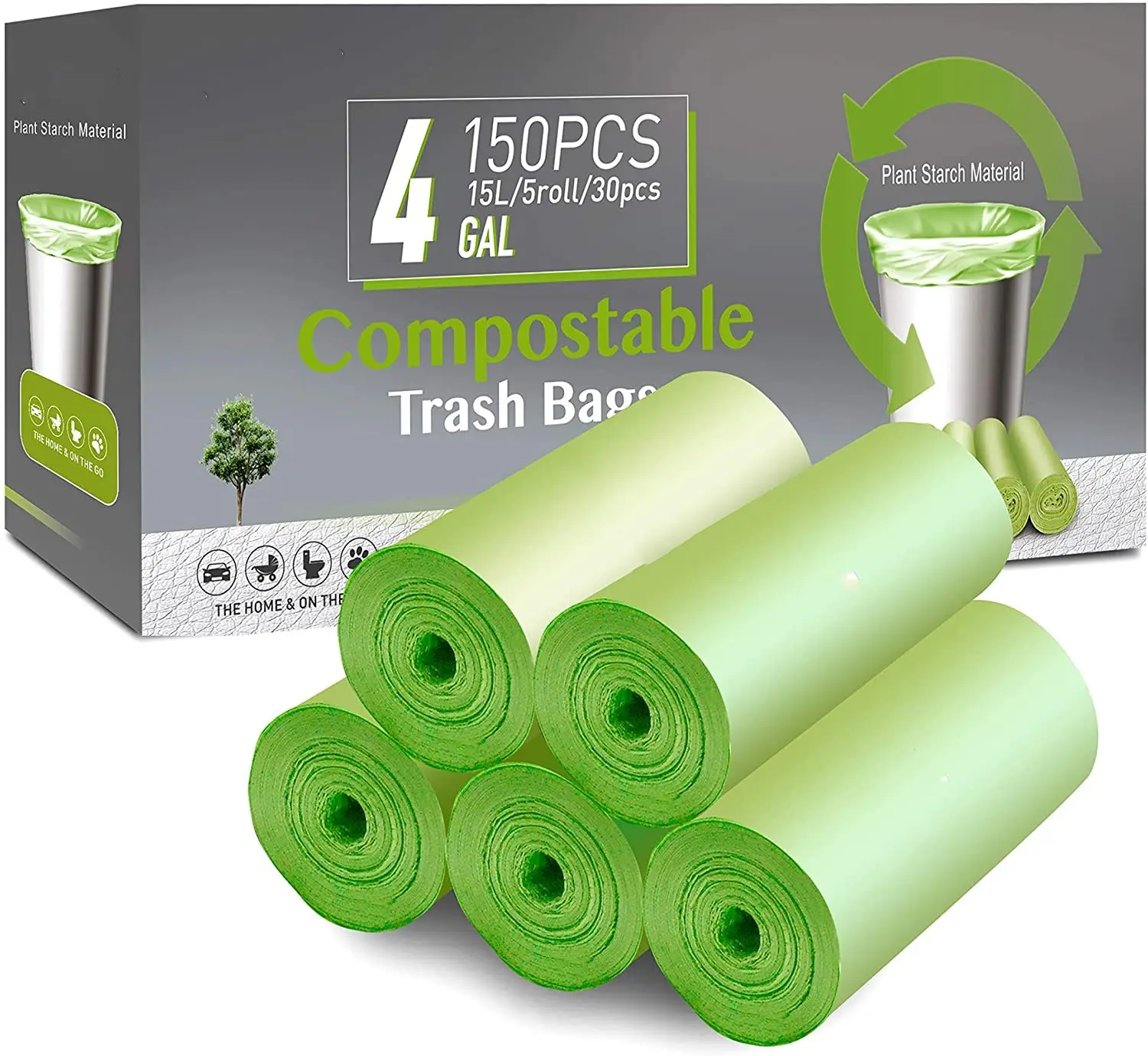 Bolsas pequeñas de basura biodegradables para cocina, baño y oficina, 4 galones, fuertes