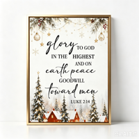 Impression sur toile encadrée « Paix de Noël » avec cadre en aluminium doré mat, art mural biblique Lévit 2:14 pour la décoration de la maison en période de fêtes
