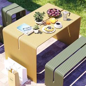 Conjunto de mesa y sillas de jardín de aleación de aluminio, diseño contemporáneo, muebles de exterior resistentes a la intemperie para uso en villas, patios y hoteles. - Product Image 3