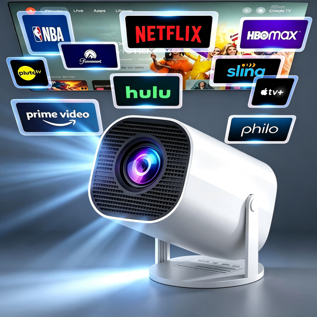 Mini Projector Portable Projector Smart Projector Android 11 with WiFi & Bluetooth 1080P Auto Keystone 180° Rotatable