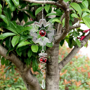 Molinillo de Viento de Acero Inoxidable con Cola de Cristal, Molinillo de Viento Metálico Colgante con Bola Esférica y Cola en Espiral para Decoración de Jardín Exterior - Product Image 2