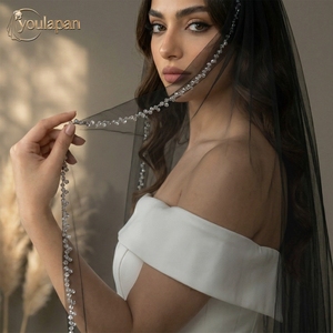 YouLaPan V248 Velo da Sposa Nero Traspirante in Rete Ultra-sottile con Bordi in Cristallo, Accessorio Perfetto per la Sposa Moderna - Product Image 6