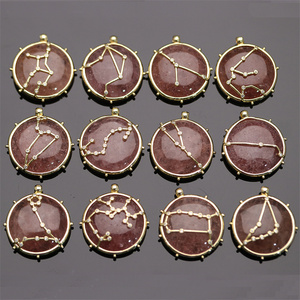 Ciondolo Collana in <span class=keywords><strong>Pietra</strong></span> Naturale Quarzo Rosa con Ciondoli Zodiacali a Stella dell'Oroscopo - Gioielli con 12 Segni Zodiacali in Cristallo Rotondo all'Ingrosso - Product Image 3
