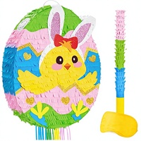 Piata en carton pour œufs et lapins de Pâques, décoration de fête pour enfants, bâton de masque pour les yeux - Design mignon œuf de poussin pour anniversaire et printemps