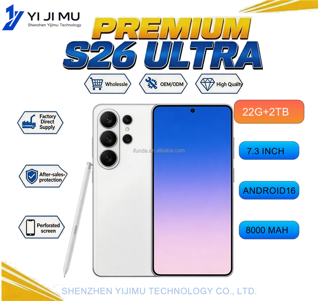 22G+2TB Large Memory 2026 NEW S26 Ultra 7.3inch Android 16 Built-in Pen Design 8000mAh Battery GpS Navigation Sturdy Durable